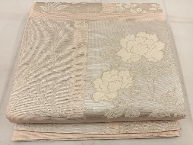 平和屋着物＊夏物 六通柄袋帯 牡丹花文 銀糸 正絹 逸品 BAAW3820mz