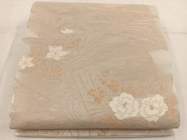 平和屋着物＊夏物　六通柄袋帯　色紙花文　金糸　正絹　逸品　BAAW3823mz