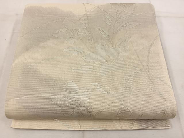 平和屋着物＊夏物 両面 六通柄袋帯 草花文 銀糸 正絹 逸品 BAAW3829mz