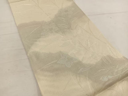 平和屋着物＊夏物 両面 六通柄袋帯 草花文 銀糸 正絹 逸品 BAAW3829mz