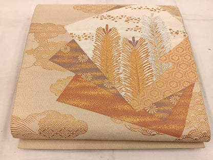 平和屋着物◎太鼓柄袋帯　綴れ　色紙重ね亀甲花文　金銀糸　正絹　逸品　BAAW3840mz