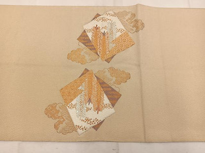 平和屋着物◎太鼓柄袋帯　綴れ　色紙重ね亀甲花文　金銀糸　正絹　逸品　BAAW3840mz