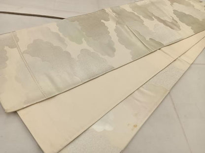 平和屋着物◎六通柄袋帯　雲重ね文　銀糸　正絹　逸品　BAAW3852mz