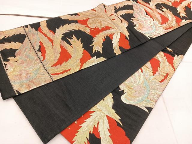 平和屋着物◎六通柄袋帯 鳳凰 黒地 金糸 正絹 逸品 BAAW3863mz