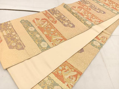 平和屋着物◎六通柄袋帯 鳳凰花文 金糸 正絹 逸品 BAAW3870mz