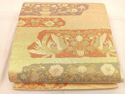 平和屋着物◎六通柄袋帯 鳳凰花文 金糸 正絹 逸品 BAAW3870mz