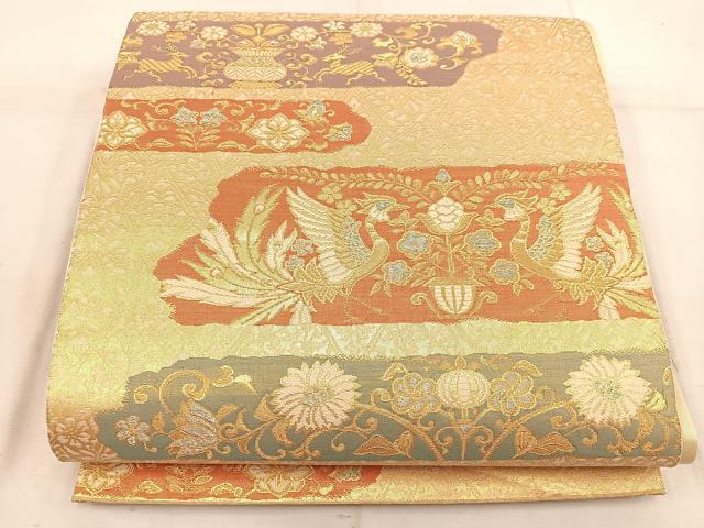平和屋着物◎六通柄袋帯 鳳凰花文 金糸 正絹 逸品 BAAW3870mz