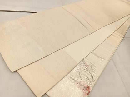 平和屋着物◎西陣　太鼓柄袋帯　刺繍　藤花房　銀彩　引箔　正絹　逸品　BAAW3886mz