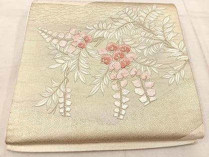 平和屋着物◎西陣　太鼓柄袋帯　刺繍　藤花房　銀彩　引箔　正絹　逸品　BAAW3886mz