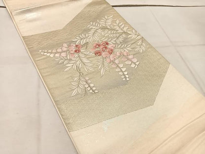 平和屋着物◎西陣　太鼓柄袋帯　刺繍　藤花房　銀彩　引箔　正絹　逸品　BAAW3886mz