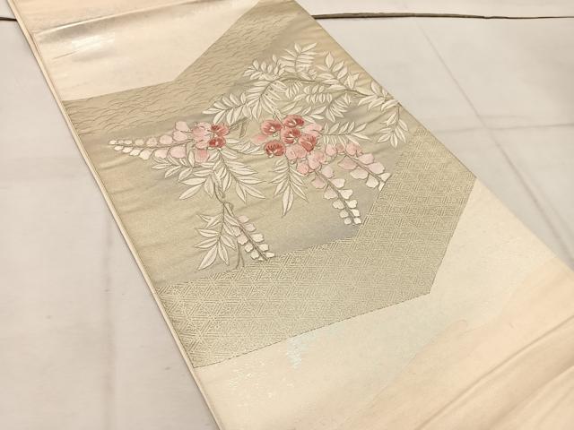 平和屋着物◎西陣　太鼓柄袋帯　刺繍　藤花房　銀彩　引箔　正絹　逸品　BAAW3886mz