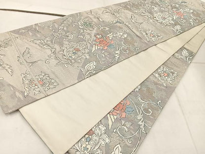 平和屋着物◎六通柄袋帯　唐織　簾姿遺宝文　銀糸　正絹　逸品　BAAW3887mz