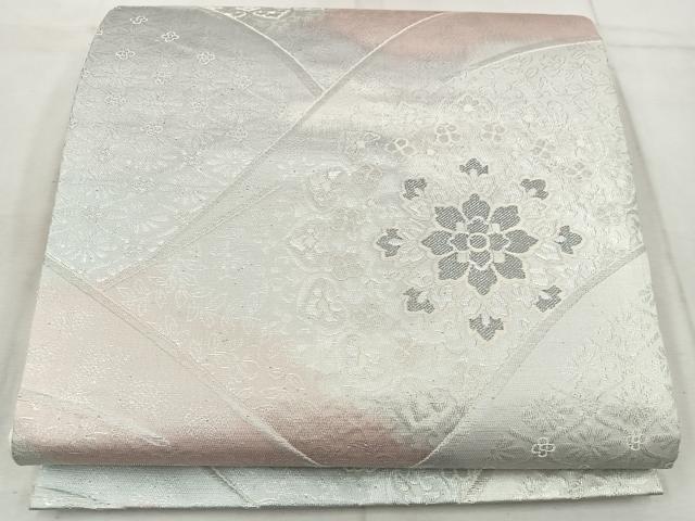 平和屋着物◎六通柄袋帯　草花文　銀糸　正絹　逸品　BAAW3894mz