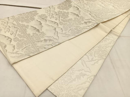 平和屋着物◎六通柄袋帯 樹林文 銀糸 正絹 逸品 BAAW3902mz