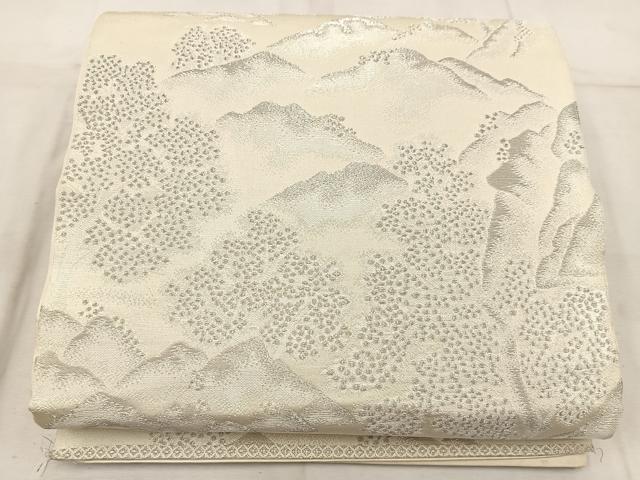 平和屋着物◎六通柄袋帯 樹林文 銀糸 正絹 逸品 BAAW3902mz