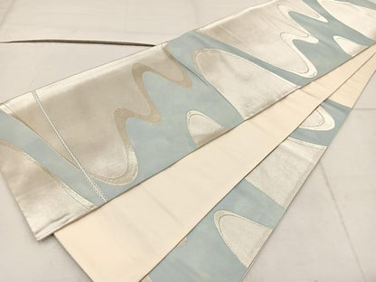 平和屋着物◎六通柄袋帯　流水文　銀糸　正絹　逸品　BAAW3912mz