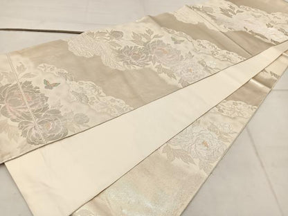 平和屋着物◎六通柄袋帯　しおり錦　手織引箔　舞蝶牡丹花文　正絹　逸品　BAAW3915mz