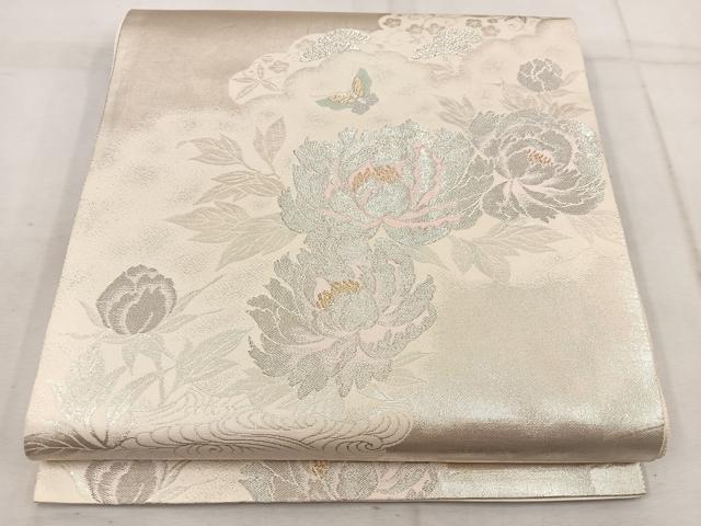 平和屋着物◎六通柄袋帯　しおり錦　手織引箔　舞蝶牡丹花文　正絹　逸品　BAAW3915mz