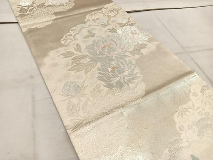平和屋着物◎六通柄袋帯　しおり錦　手織引箔　舞蝶牡丹花文　正絹　逸品　BAAW3915mz