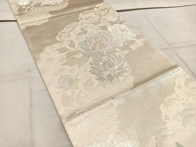 平和屋着物◎六通柄袋帯　しおり錦　手織引箔　舞蝶牡丹花文　正絹　逸品　BAAW3915mz