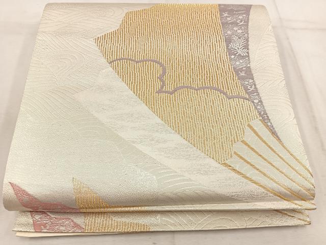 平和屋着物◎六通柄袋帯 扇面花文 金銀糸 正絹 逸品 BAAW3924mz