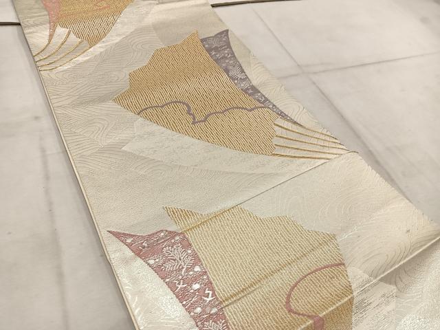 平和屋着物◎六通柄袋帯 扇面花文 金銀糸 正絹 逸品 BAAW3924mz
