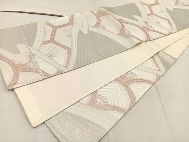平和屋着物◎六通柄袋帯　雅琴錦　亀甲花文　プラチナ本銀二重織　正絹　逸品　BAAW3927mz