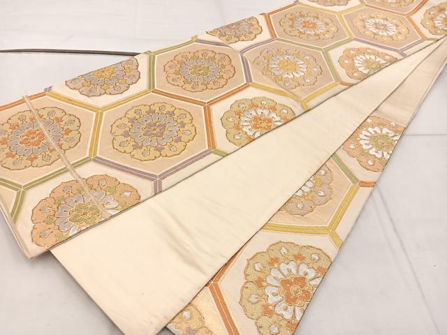 平和屋着物＊夏物　六通柄袋帯　亀甲草花文　金銀糸　正絹　逸品　DAAZ4018cm 平和屋着物◎六通柄袋帯 亀甲花文 金銀糸 正絹 逸品 BAAW3946mz