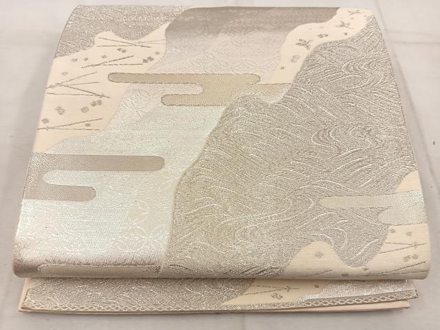 平和屋着物◎六通柄袋帯 流水文 銀糸 正絹 逸品 BAAW3947mz