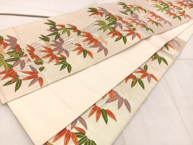 平和屋着物◎六通柄袋帯 唐織 笹竹文 銀糸 正絹 逸品 BAAW3950mz
