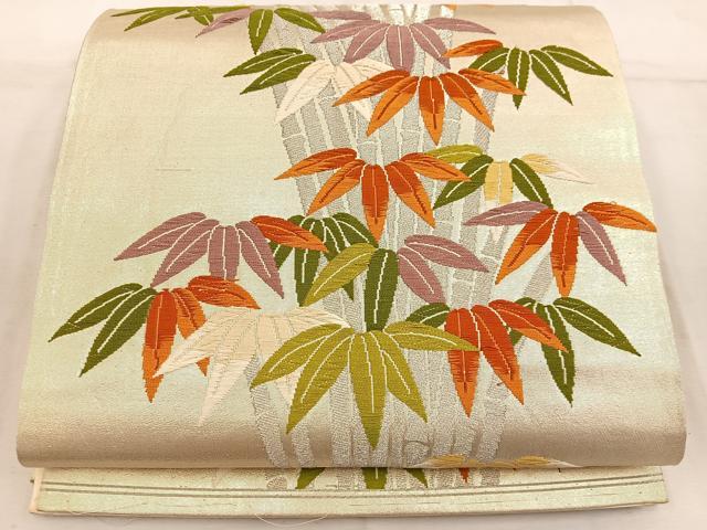 平和屋着物◎六通柄袋帯 唐織 笹竹文 銀糸 正絹 逸品 BAAW3950mz