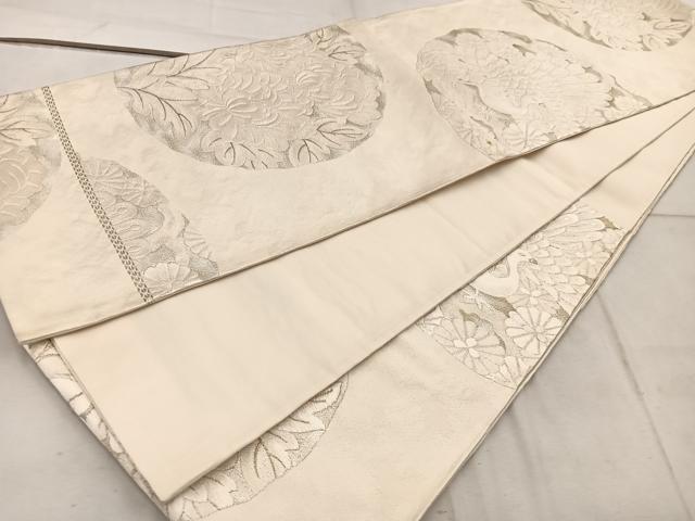 平和屋着物◎六通柄袋帯　唐織　孔雀花丸文　金銀糸　正絹　逸品　BAAW3955mz