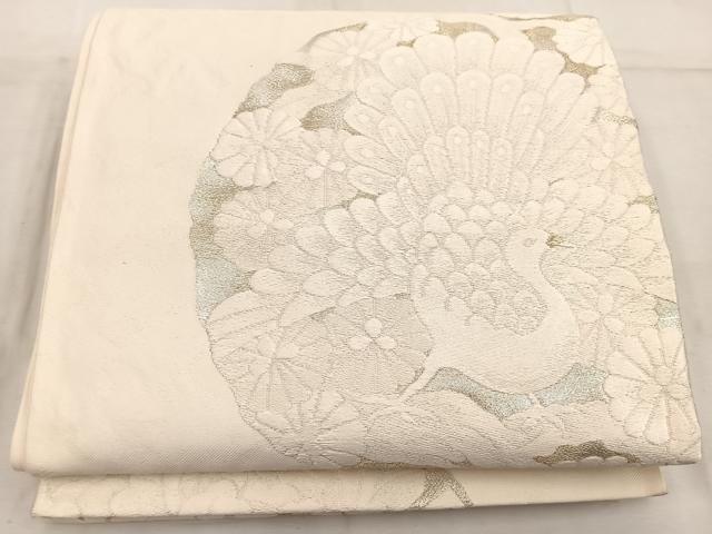 平和屋着物◎六通柄袋帯　唐織　孔雀花丸文　金銀糸　正絹　逸品　BAAW3955mz