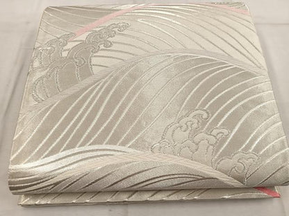 平和屋着物◎六通柄袋帯 立波文 銀糸 正絹 逸品 BAAW3963mz