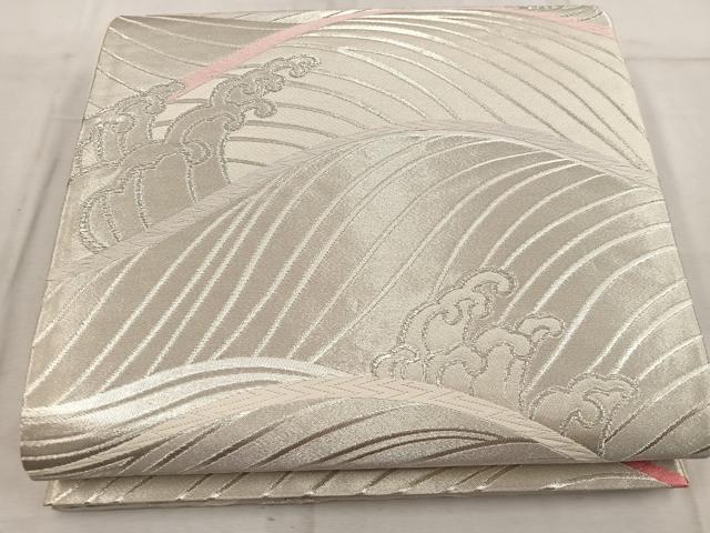 平和屋着物◎六通柄袋帯 立波文 銀糸 正絹 逸品 BAAW3963mz