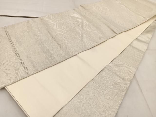平和屋着物◎六通柄袋帯　佐賀つづれ織　亀甲花鳥文　銀糸　正絹　逸品　BAAW3965mz