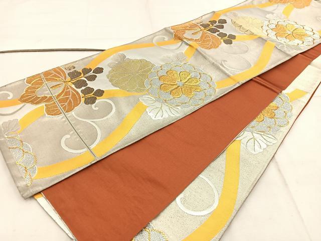 平和屋着物◎六通柄袋帯　駒刺繍　立涌菊花文　金銀糸　正絹　逸品　BAAW3969mz
