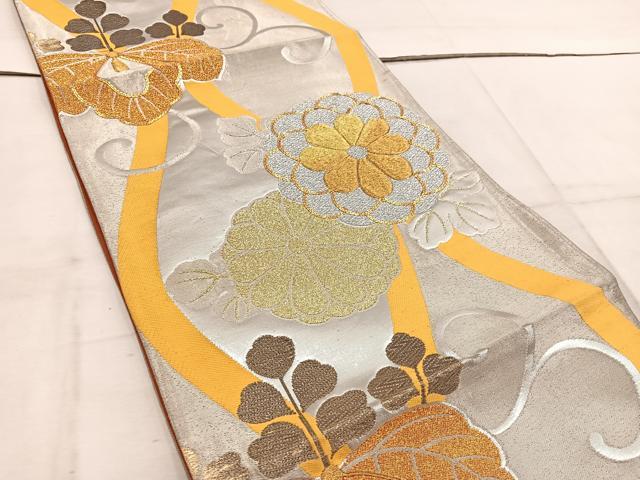平和屋着物◎六通柄袋帯　駒刺繍　立涌菊花文　金銀糸　正絹　逸品　BAAW3969mz