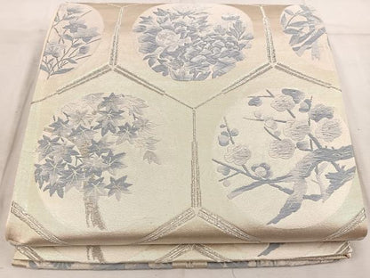 平和屋着物◎六通柄袋帯 唐織 亀甲花丸文 銀糸 正絹 逸品 BAAW3972mz