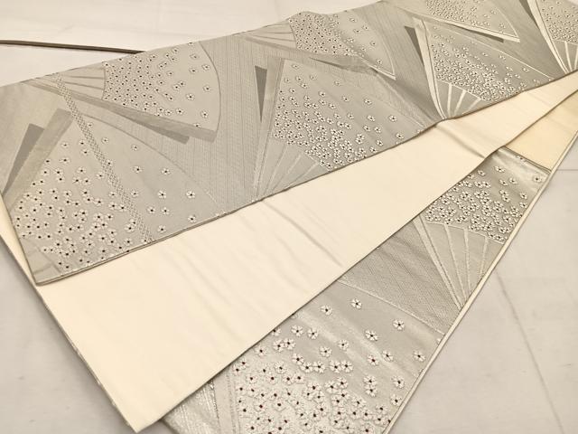 平和屋着物◎六通柄袋帯　扇面花文　プラチナ二重箔　正絹　逸品　BAAW3986mz