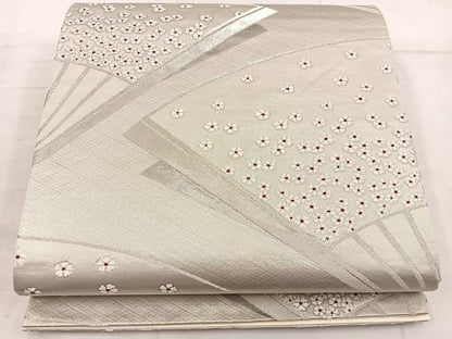 平和屋着物◎六通柄袋帯　扇面花文　プラチナ二重箔　正絹　逸品　BAAW3986mz