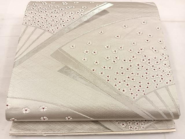 平和屋着物◎六通柄袋帯　扇面花文　プラチナ二重箔　正絹　逸品　BAAW3986mz