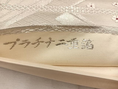 平和屋着物◎六通柄袋帯　扇面花文　プラチナ二重箔　正絹　逸品　BAAW3986mz