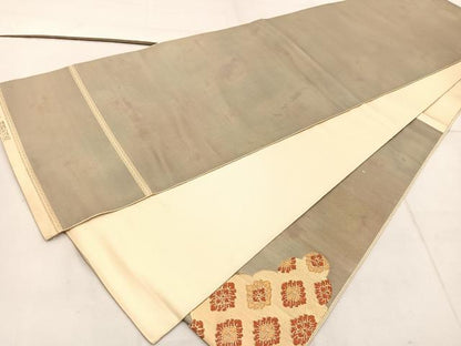平和屋着物◎西陣 服部織物謹製 太鼓柄袋帯 こはく錦 菊蒔絵文様 金糸 正絹 逸品 BAAW3987mz
