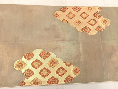 平和屋着物◎西陣 服部織物謹製 太鼓柄袋帯 こはく錦 菊蒔絵文様 金糸 正絹 逸品 BAAW3987mz