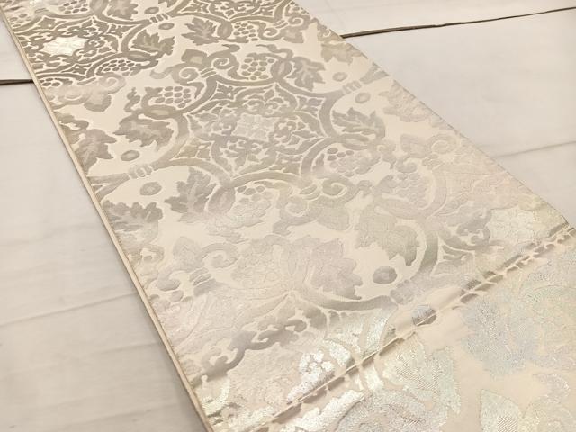 平和屋着物◎西陣　服部織物謹製　六通柄袋帯　こはく錦　花唐草文　正絹　逸品　BAAW3991mz
