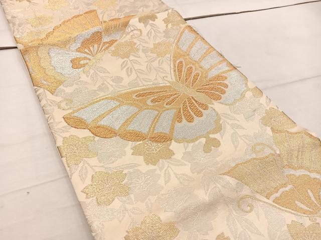 平和屋着物◎六通柄袋帯　舞蝶花文　金銀糸　正絹　逸品　BAAW3992mz