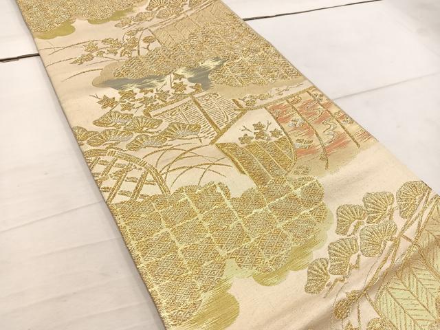 平和屋着物◎六通柄袋帯　雲取り花文　金銀糸　正絹　逸品　BAAW3998mz
