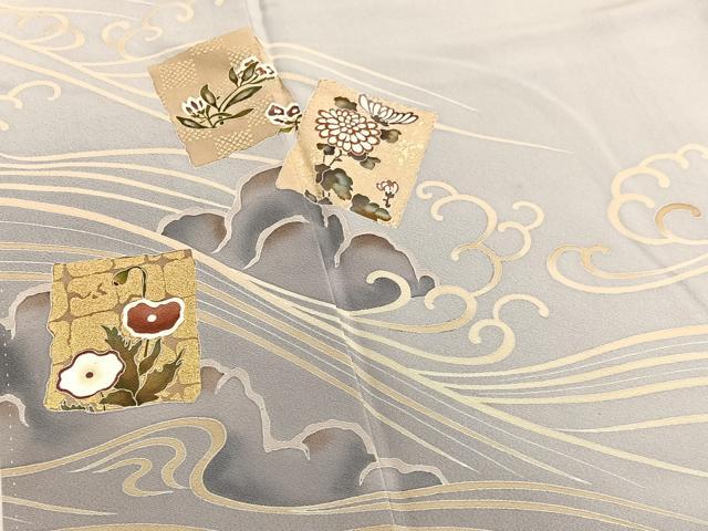 平和屋着物■訪問着　作家物　立波破れ色紙花文　暈し染め　金彩　正絹　逸品　BAAW4090hv