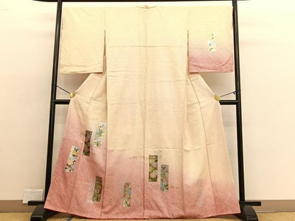 平和屋着物■訪問着　総絞り　短冊花文　金銀彩　正絹　逸品　BAAW4109hv